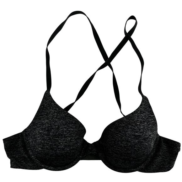 Victoria's Secret Uplift Semi Demi Push-Up Bra Cross Strap Underwired Black 32A - Picture 1 of 3